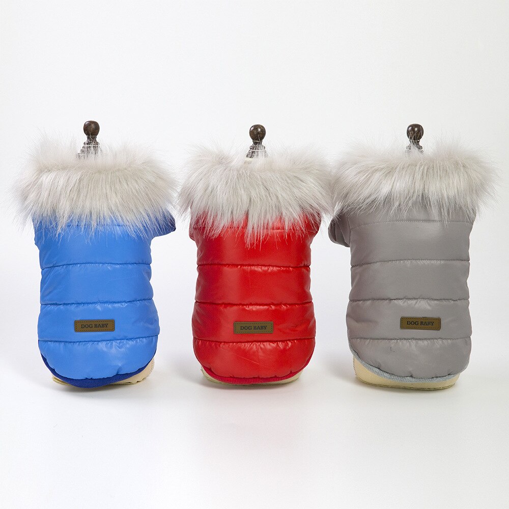 Waterproof Dogs Bread Clothing Pet Fur Collar Parkas Dog Winter Polyester Classic Coat Puppy Red Reversible Wear Pet Custome