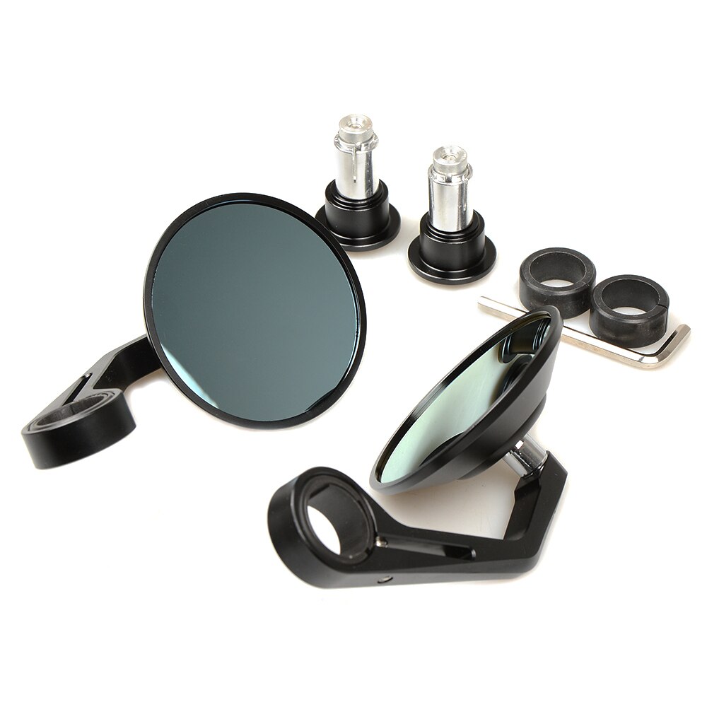 Universal Motorrad CNC Aluminium Blau Glas Rückansicht Seiten Runde Spiegel Griff Bar End Spiegel Racing adapter Für Street Bike: Black