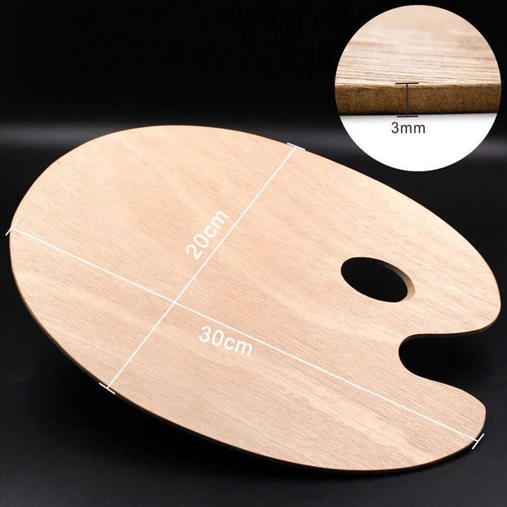 Wooden Painting Palette Artist Painting Tool Oval Shaped 20 * 30cm with Thumb Hole for Acrylic Water color Oil Paint Art Supply