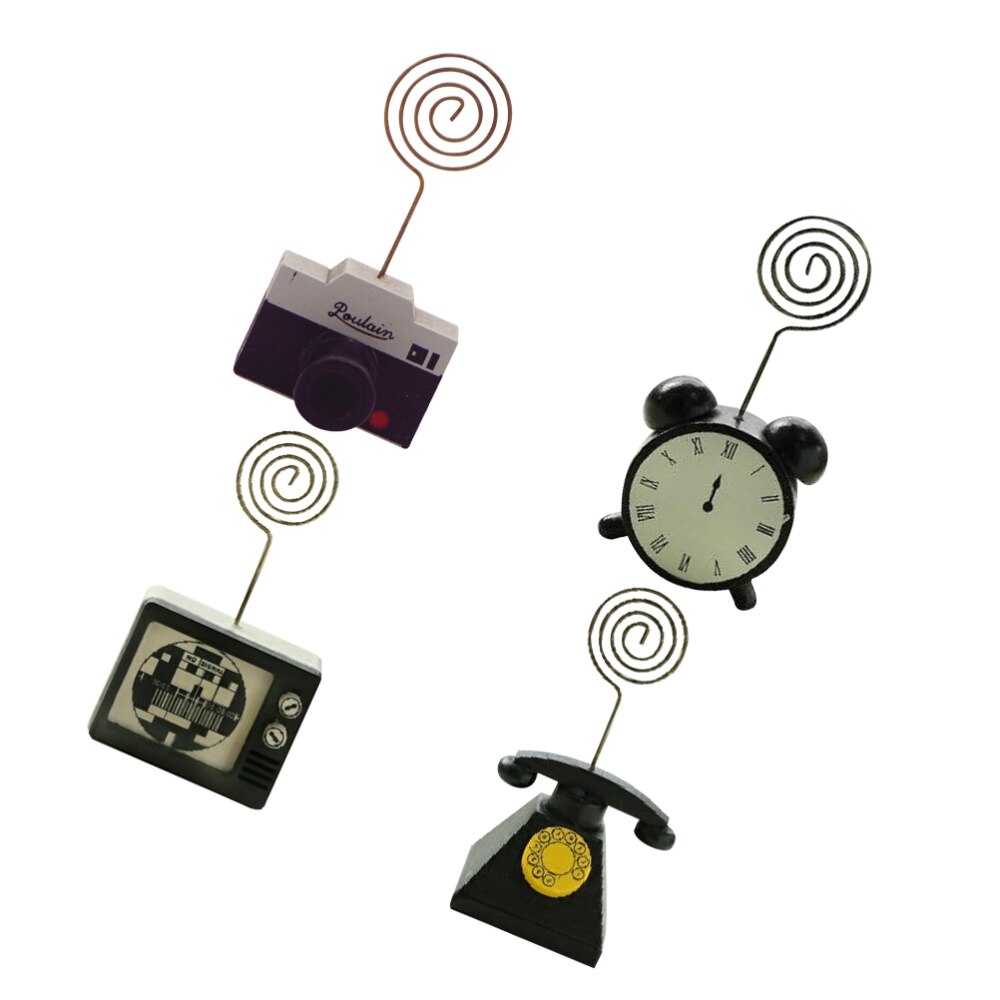 2pcs Wooden Message Holder Desk Photo Clip Business Card Holder Message Clip Ornaments Retro Table Party Decoration (TV)