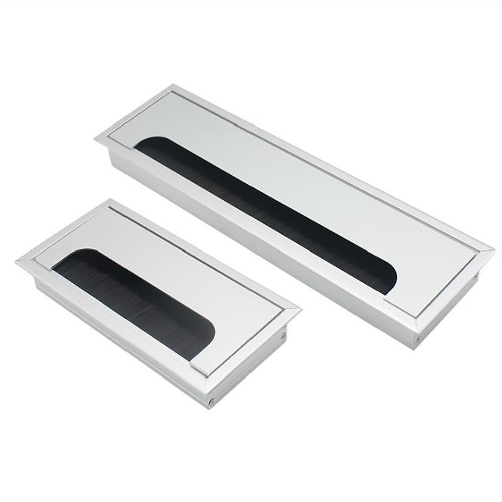 1PC Aluminum Alloy PC Desk Rectangle Wire Cable Office Table Hole Cover Outlet Port with Black Brush Cable Organizer