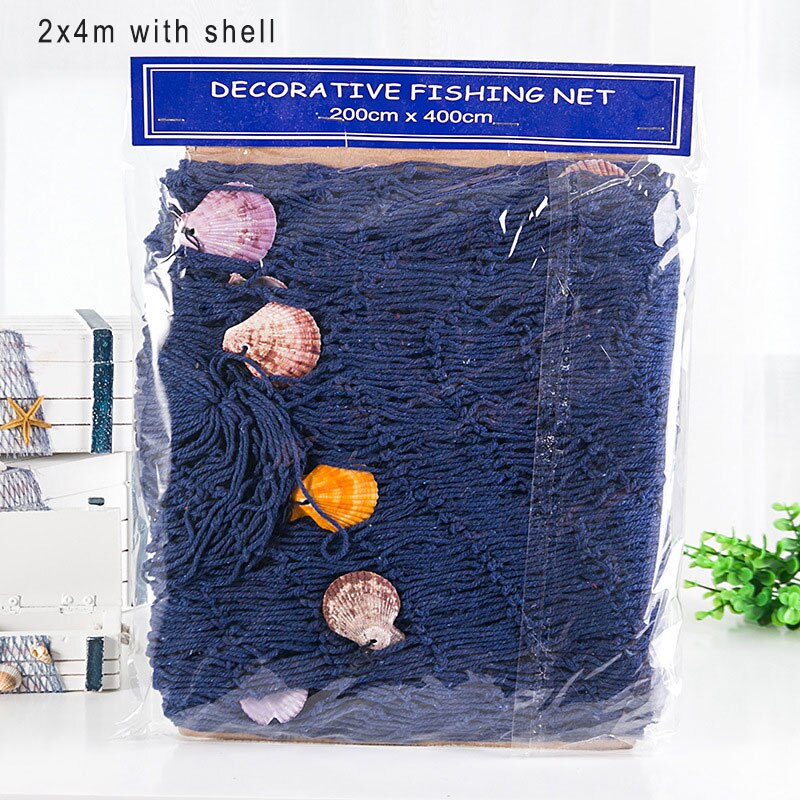 Estate Marine Decor Rete Da Pesca Arazzo Mare In Stile Mediterraneo Decorazione Della Parete di Casa Netto Del Pendente Delle Stelle Marine di Lisca di Pesce Decorazione: 2x4m blue B