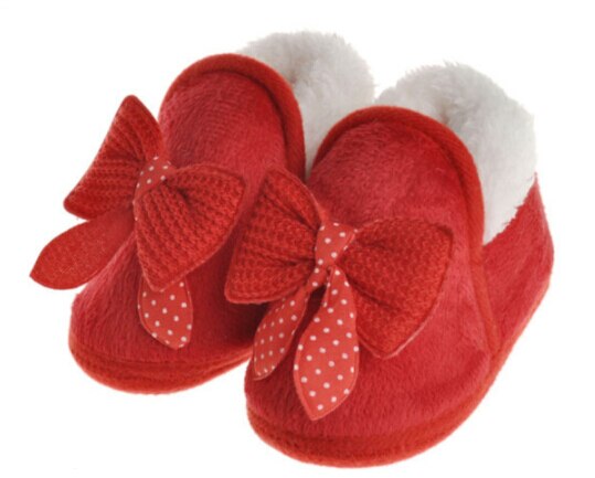 Kids Infant Cotton Winter Warm Bowknot Shoes Newborn Baby Boy Girls Infantil Fur Snow Boots Soft Sole Shoes Prewalker Booties: Red / 13-18 Months