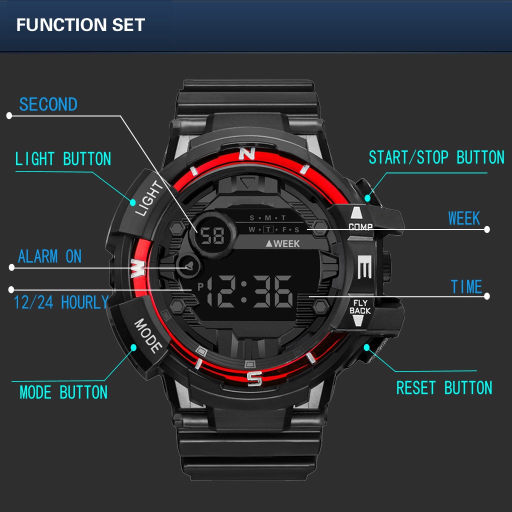 Luxury Mens Digital LED Watch Date Sport Men Outdoor Electronic Watches Waterproof LED Digital Wrist Watch Clock Male Relogio
