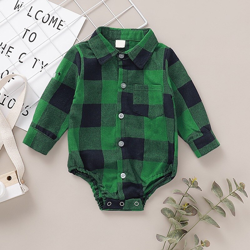 Baby Girls Boys Long Sleeve Plaid Print Rompers Autumn Infant Kids Bodysuit Jumpsuit Outfits