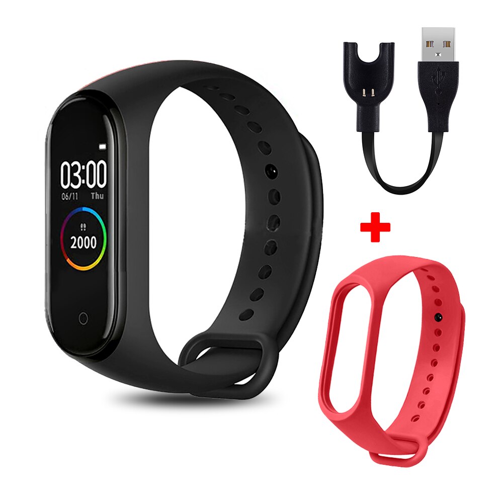 M4 Smart Wristband Waterproof Blood Pressure Heart Rate Monitor FitnessTracker Smart Bracelet M4 Band Watch Sport Pedometer: black N red