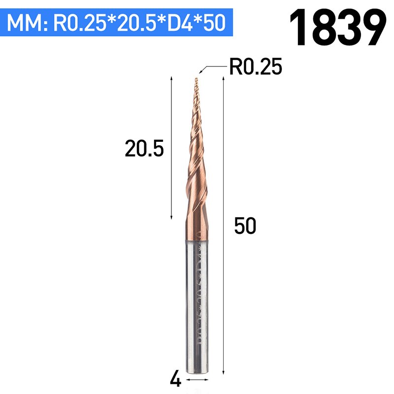 HUHAO 2pcs/lot HRC55 Tapered Ball Nose End Mill Tungsten Solid Carbide Coated CNC Milling Cutter D4-D10mm Engraving Bit