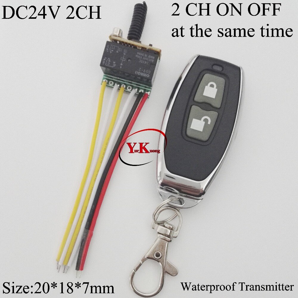 DC24V 2CH Micro Remote Switch NO COM NC Contact Wireless Switch 2CH ON OFF at the same time 433MHZ Waterproof Transmitter Latche