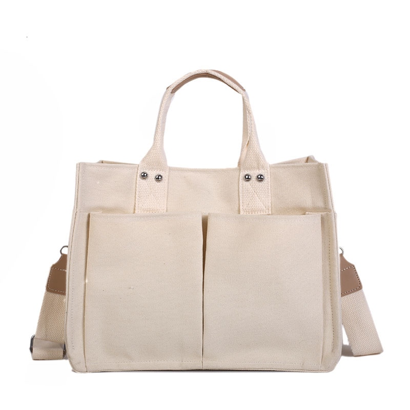 Saco de lona feminino simples selvagem multi-bolso bolsa mensageiro grande capacidade bolsa de ombro bolsa feminina bolsas de mujer