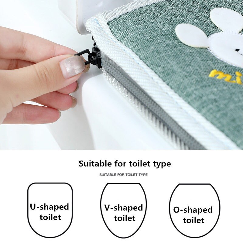 Home Four Seasons Toilet Cover Sitting Washer Washable Zipper Toilet Cover Universal Waterproof And Cute Toilet pad Plush/linen