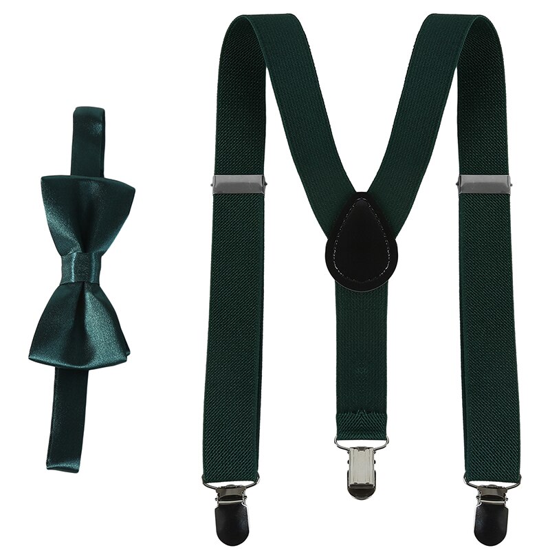 Kids Suspenders With Bowtie Children Bow Tie Set Boys Braces Girls Adjustable Suspenders Baby Wedding Ties Accessories: Dark Green