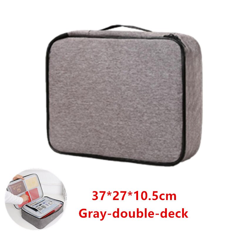 Bolsa de documentos de gran capacidad, Cartera de pasaporte de viaje, organizador de tarjetas, negocio de los hombres, paquete de almacenamiento impermeable, artículo de accesorios para el hogar: Gray-double-deck