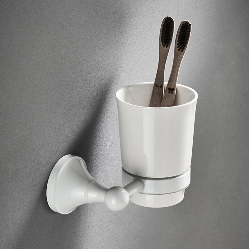 Ensemble d&#39;accessoires de salle de bain en laiton blanc, porte-savon de douche, porte-sèche-cheveux, porte-peignoir, brosse de toilette, porte-rouleau: tumbler holder