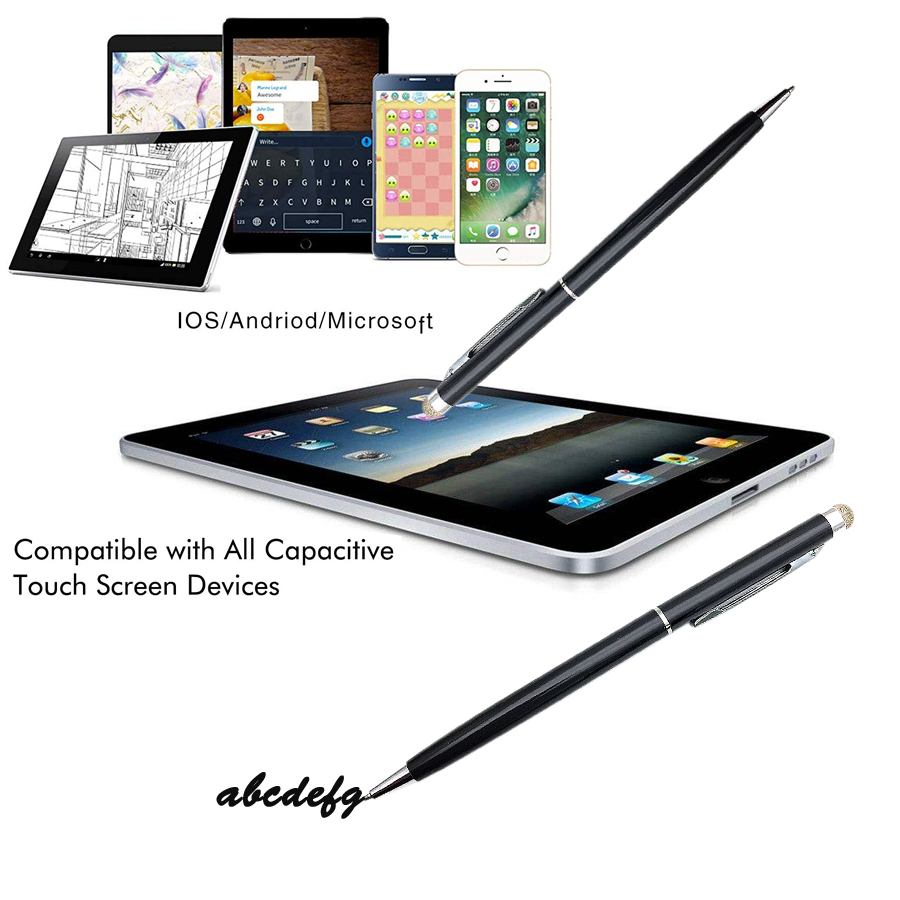 2 In 1 Mini Metal Capacitive Touch Screen Microfiber Stylus With Roller Ballpoint Pen For Apple iPad iPhone