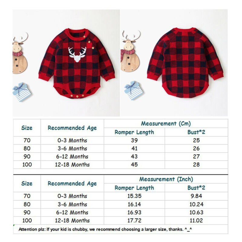 Emmababy Xmas Newborn Kids Baby Girl Boy Christmas Elk Romper Long Sleeve Knit Jumpsuit Outfits Clothes