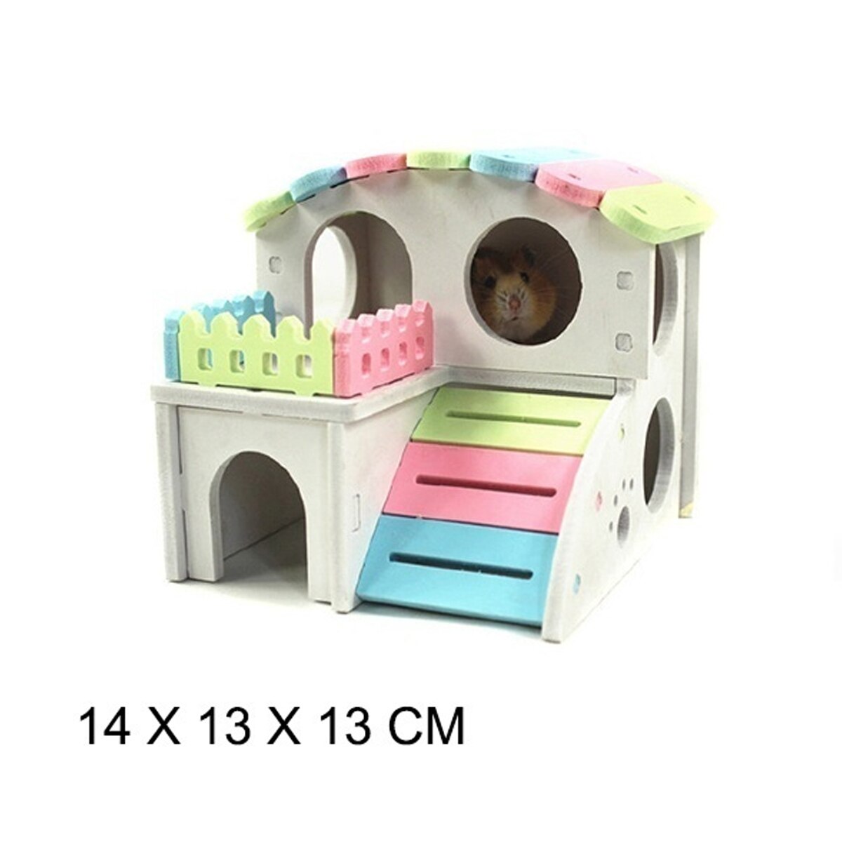 Château pour animaux de compagnie maison pour animaux de compagnie vue pont échelle petit Animal refuge Hamster maison de luxe deux couches cabane en bois: 5
