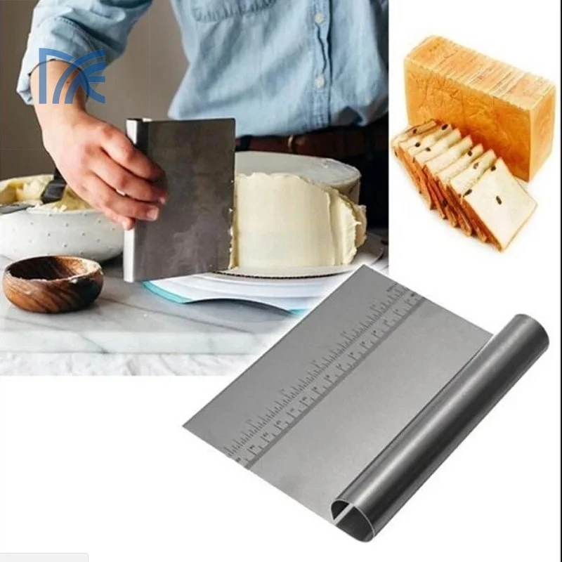 Stainless Steel Pizza Cutter Dough Pastry Scraper with Measuring Scale Multifunctional Cake Bread Separator Scale Knife