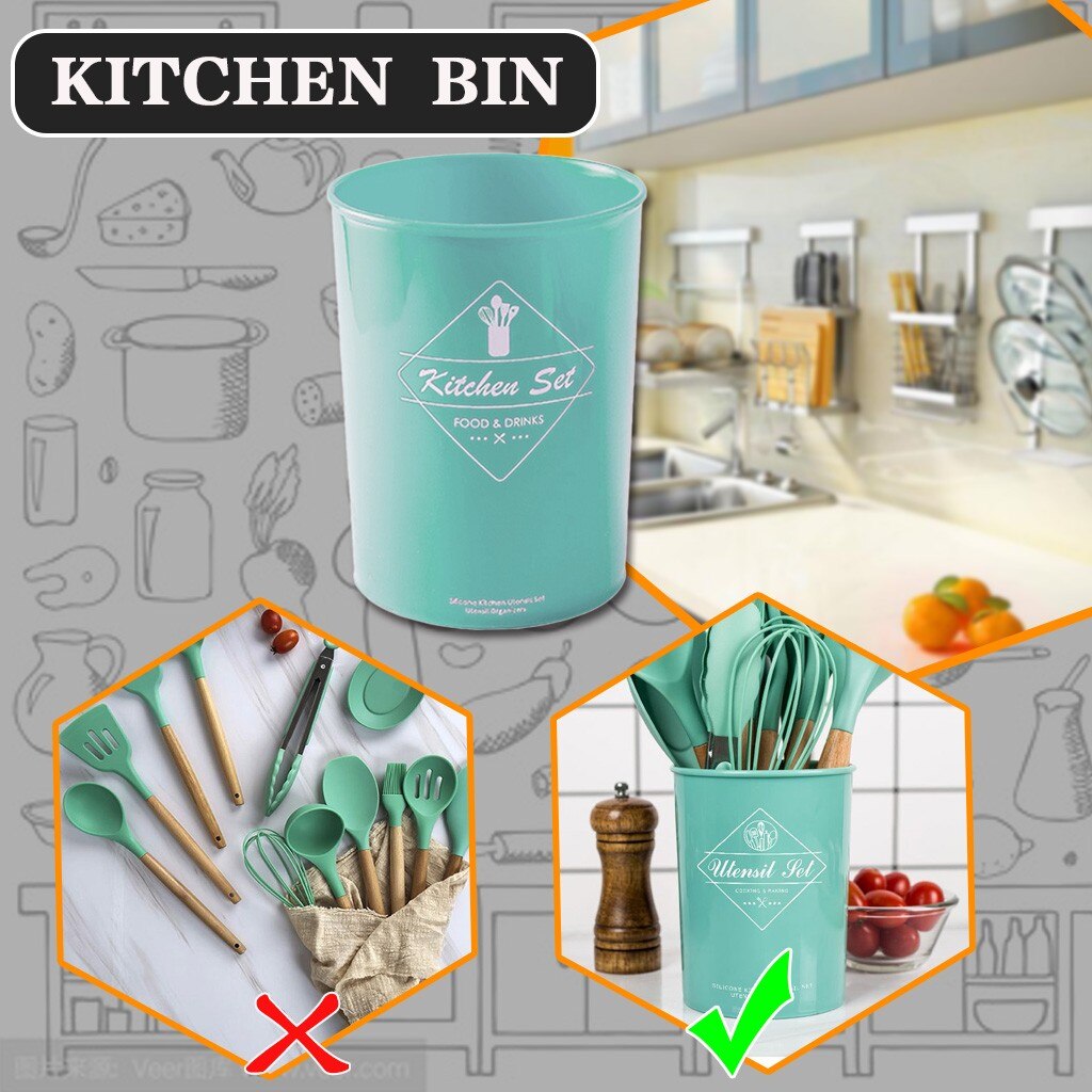 Home Cooking Storage Set Practical Heat Resistant Kitchenware Kitchen Tool Cookware Storage Box Kitchenware Storage Bucket: Blue