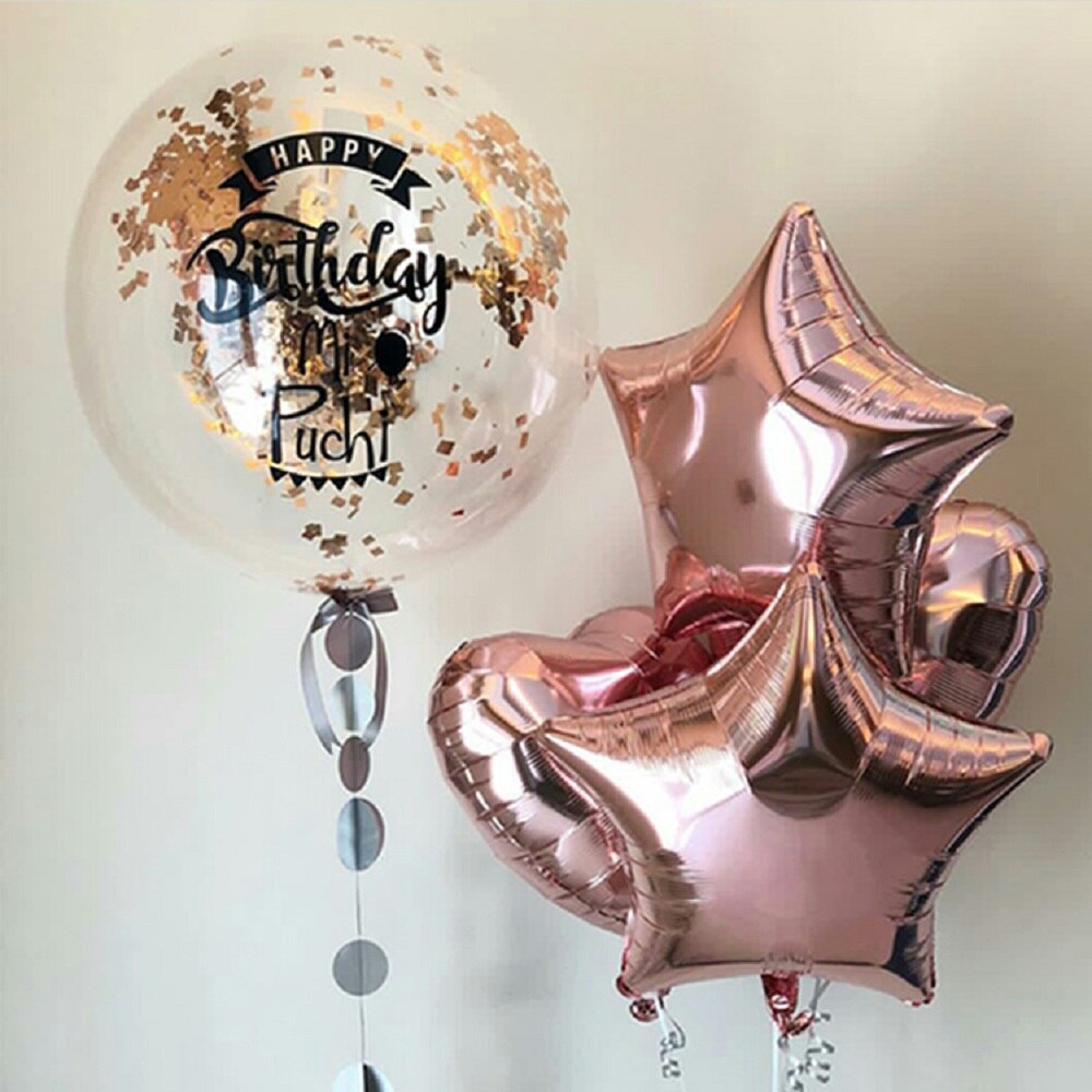 5 stk / parti 18 inchrose guld 4d og hjerteballoner boble med guldkonfetti bryllupsfødselsdag fest dekoration helium forsyninger