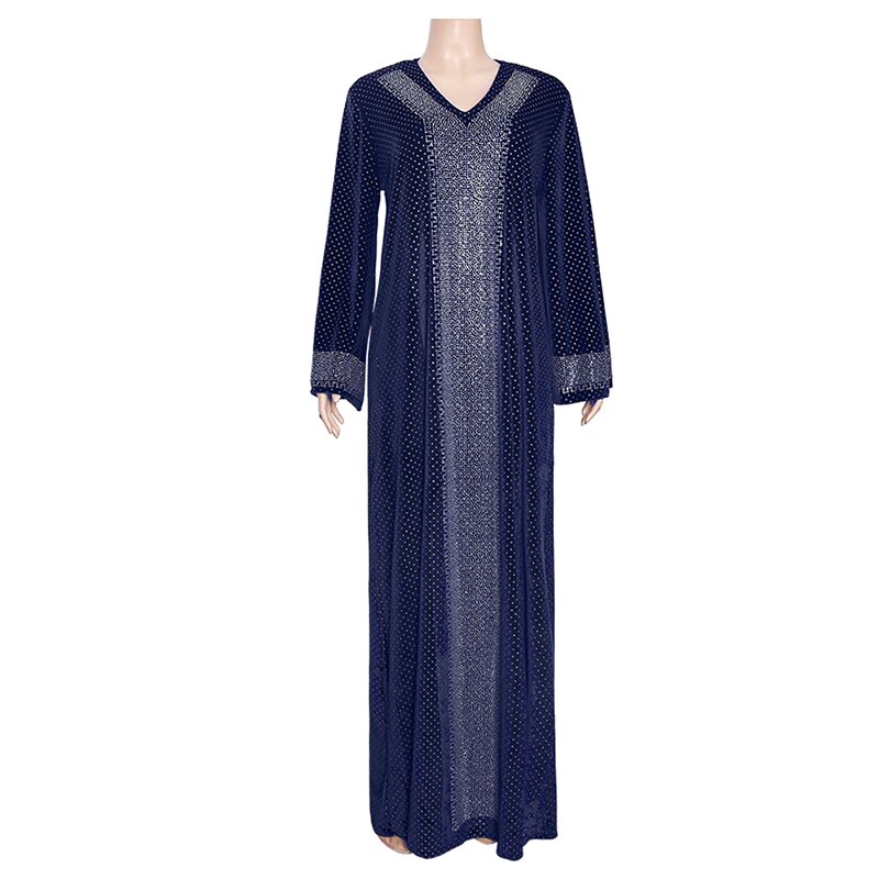 Md Bangladesh Moslim Vrouwen Abaya Jurk Luxe Kaftan Shiny Crystal Vrouwen Galabiyat Grote Size Turkse Islamitische Kleding: Blauw / XXL