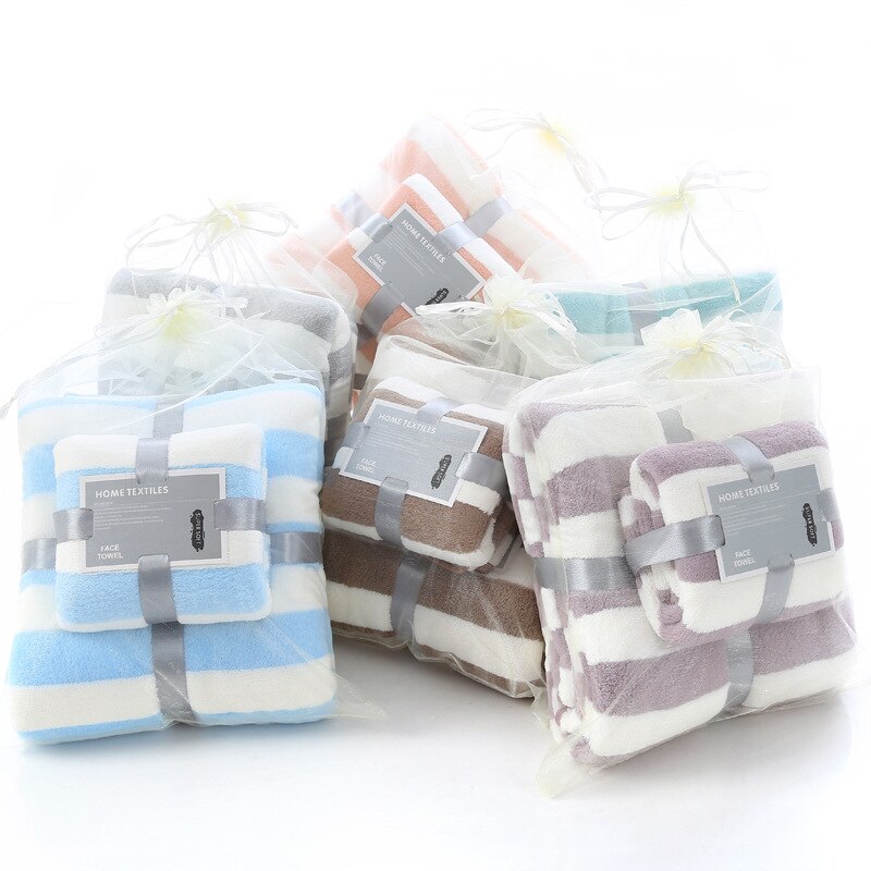 Coral Fleece Cation Face Towel + Bath Towel Set Thick Absorbent Bathroom Towels For Swimming Travel Sports Towel Set