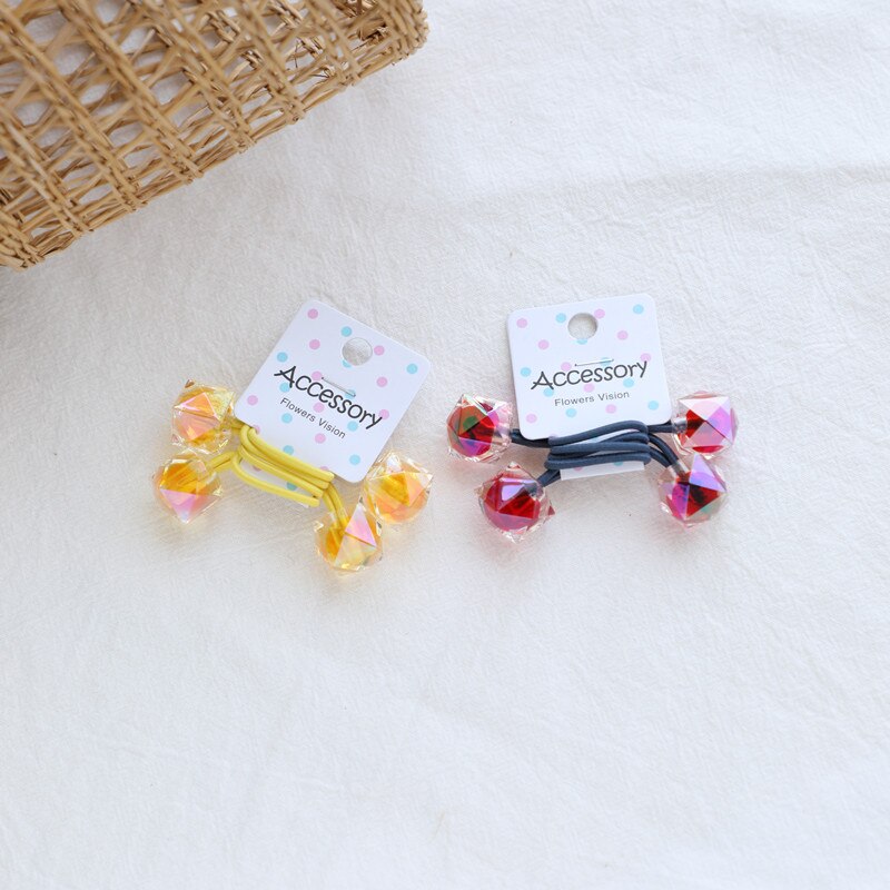 2 teile/los Koreanische ornamente Süssigkeit farbige quadrat gummi Band freundlicher haarschmuck perlen haar ringe doppel haar seil