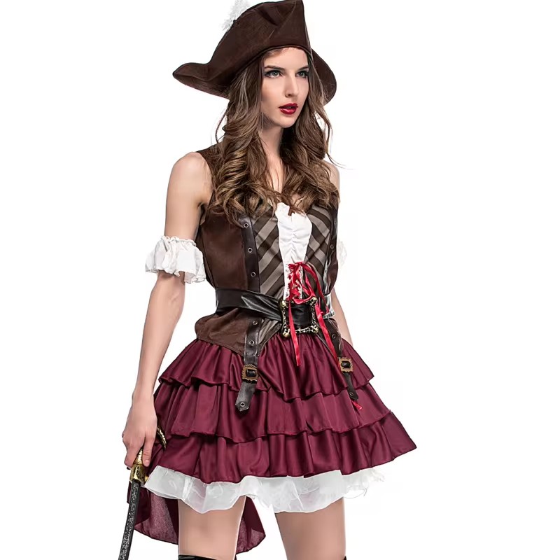 Costume da pirata di Halloween per adulti, costume da donna, spettacolo teatrale, capitano Jack, gioco di ruolo