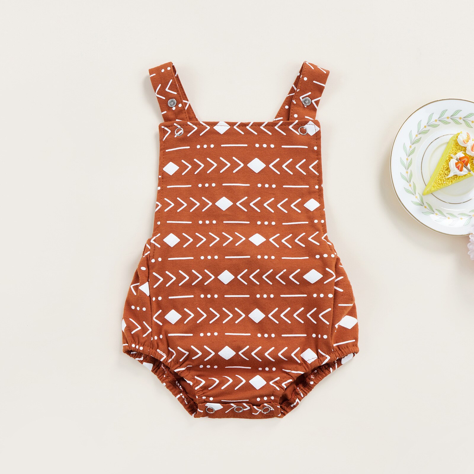 Monos para bebés y niños pequeños, sin mangas, Espalda descubierta, mono de triángulo con estampado de sol/diamante