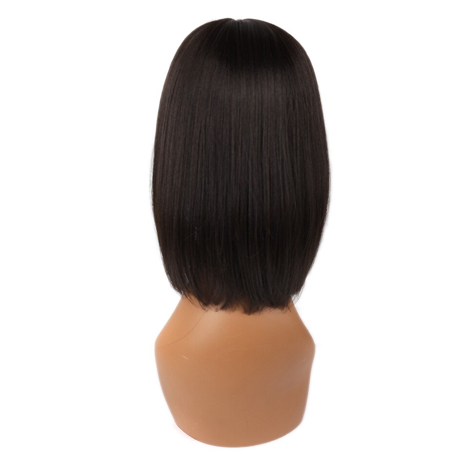 14'' Bob Straight Lace Front Wigs Glueless Lace Wig Synthetic Heat Resistant Fiber Dark Brown Hair Wig With Baby Hair For Women