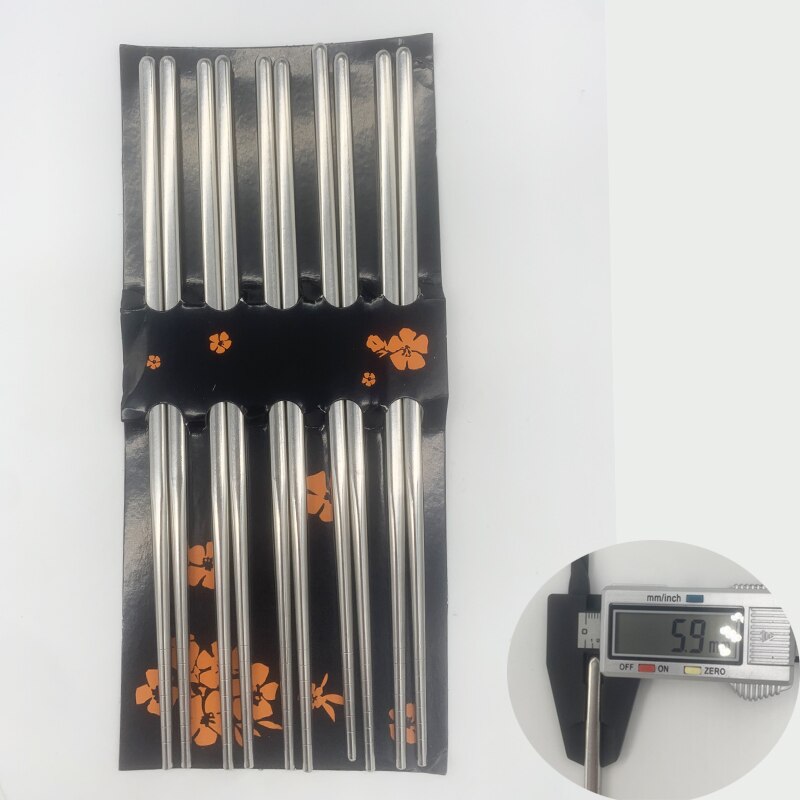 Five Pairs 22cm Metal Non-Slip Retro Blue White Porcelain Pattern Stainless Steel Chopsticks JDZ Sushi Sticks Convenient: 22.5CM-5Pair-Fang