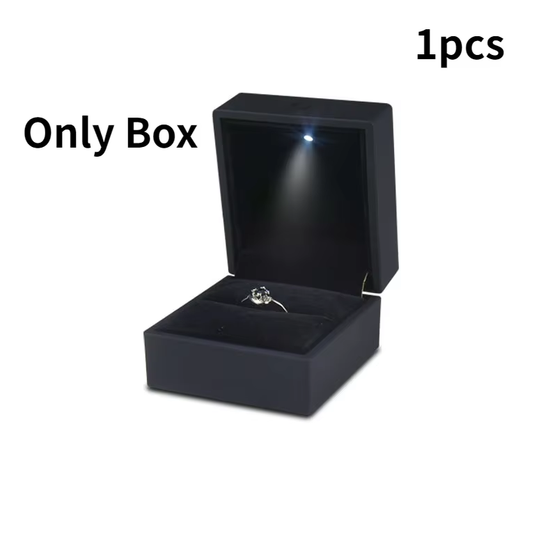 Sieradendoos LED-ringdoos voor trouwring Verlovingsringdoos Geschenkdoos Verpakking Showdozen met licht, doos voor sieradendisplay: Black