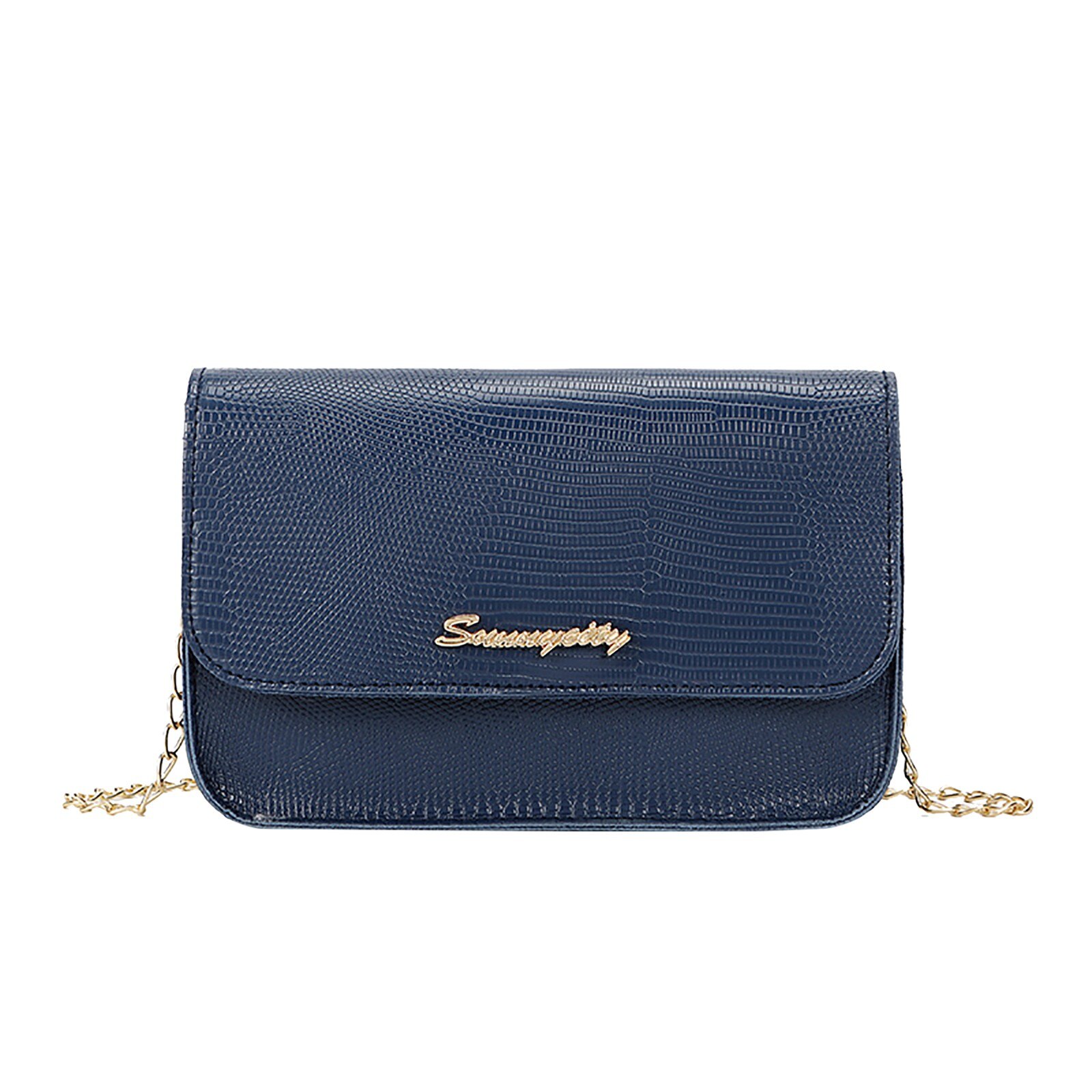 Bolso cuadrado pequeño y sencillo para mujer, bolsa de mano femenina de , de , de cuero Pu, con cadena de cerrojo, bandoleras para teléfono móvil,: Blue