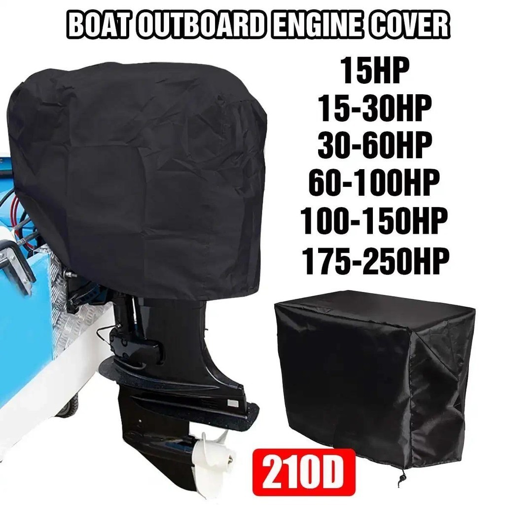 15-250HP Full Outboard Motor Engine Boat Cover 210D Waterproof Anti-scratch Heavy Duty Engine Protector Motor Black Boat Fabric
