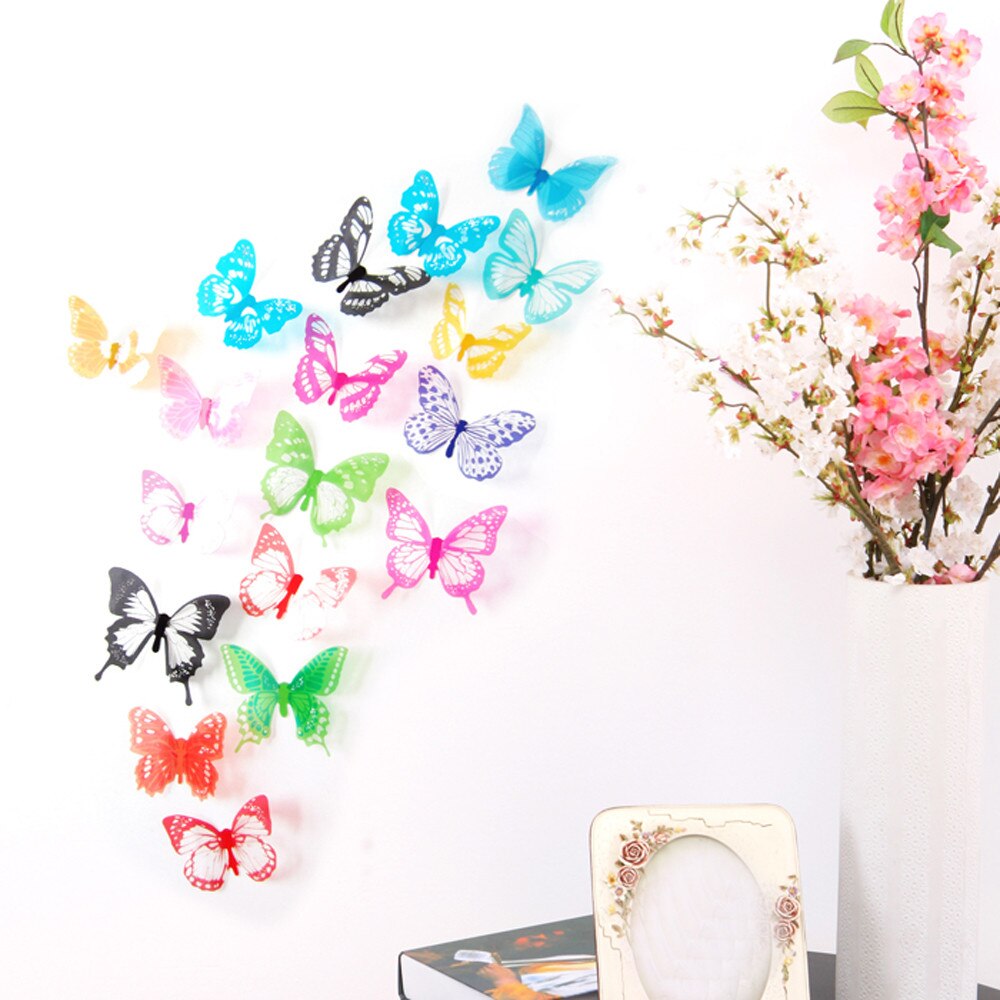 18pcs Decal Wall Stickers Home Decorations 3D Butterfly Rainbow Butterfly 3D Wallpaper Bedroom Decor: Default Title