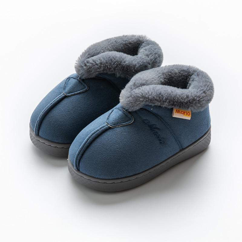 Flickor tofflor inomhus hem tofflor vinter barn bomullsskor mocka varma halkfria bomullstofflor barn pojkar varma skor: Blå / 11