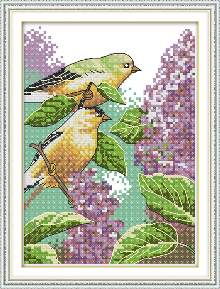 Two little birds 2 cross stitch kit aida 14ct 11ct count print canvas stitches embroidery DIY handmade needlework
