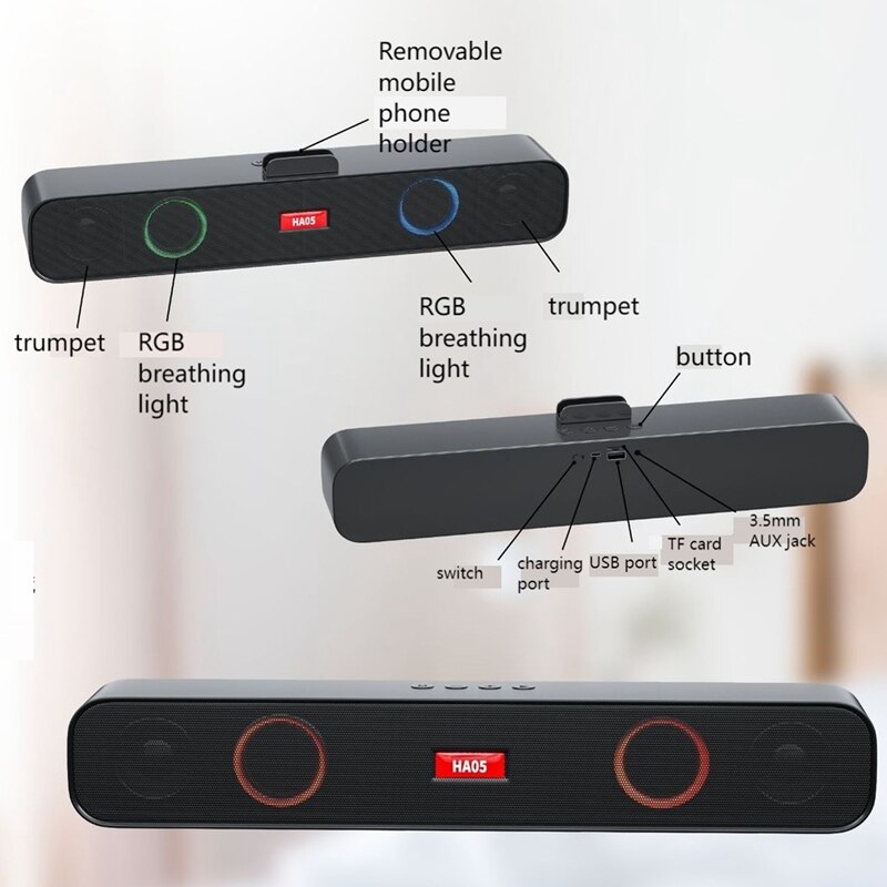 Computer Speakers, RGB Computer Sound Bars, Bluetooth 5.1 with 3.5mm AUX Audio Cable, Stereo USB Powered Sound Bars