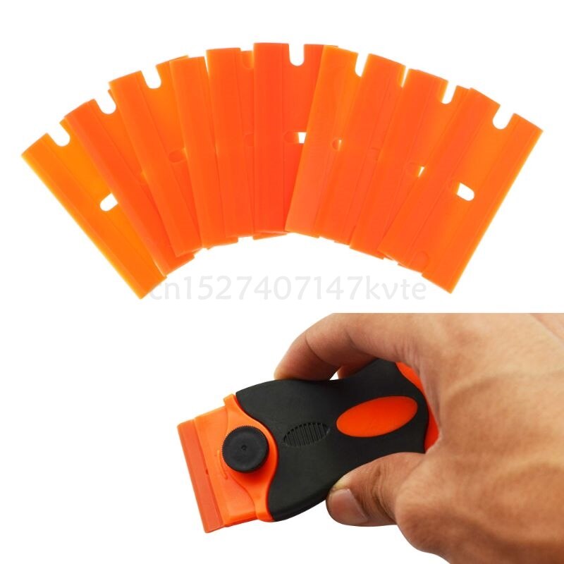 10pcs Double-Edged Plastic Blades Replacement Scraper Window Car Glass Glue Tape Remover Safety Sticker Decals Removal Tool