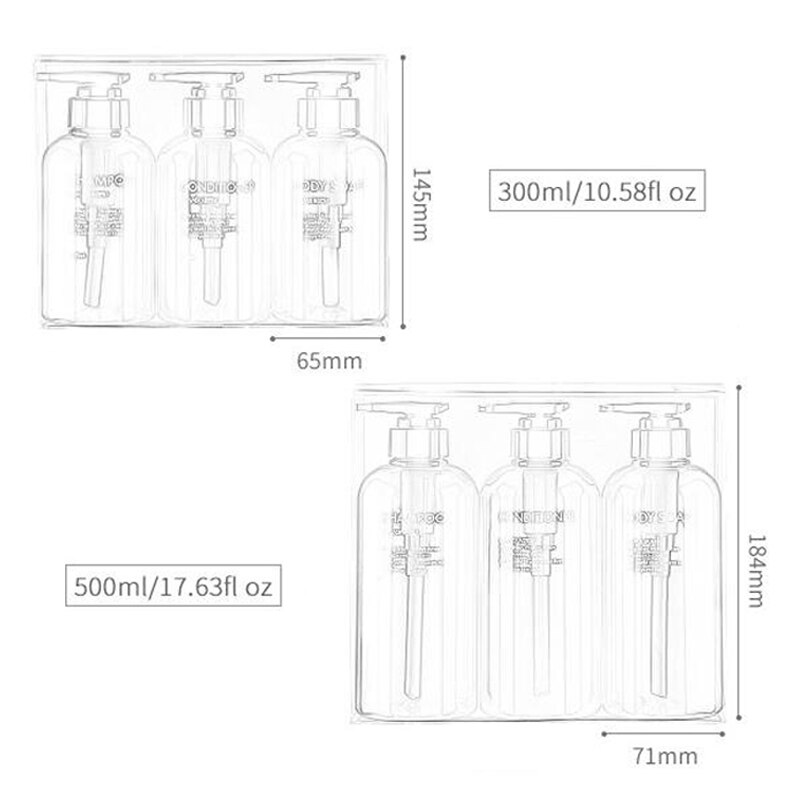 3 stk/sett såpedispenser flaske baderom sjampo flaske stor kapasitet press type lotion kroppsåpe tom flaske sett 300ml/500ml