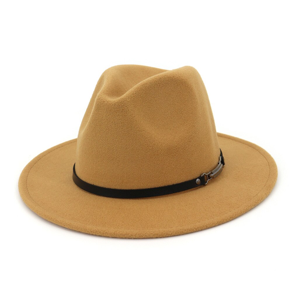 Höst vinter vanliga fedora hattar för kvinnor hatt vintage bowler jazzmössa filt bred brätte solkyrka hatt: Kaki