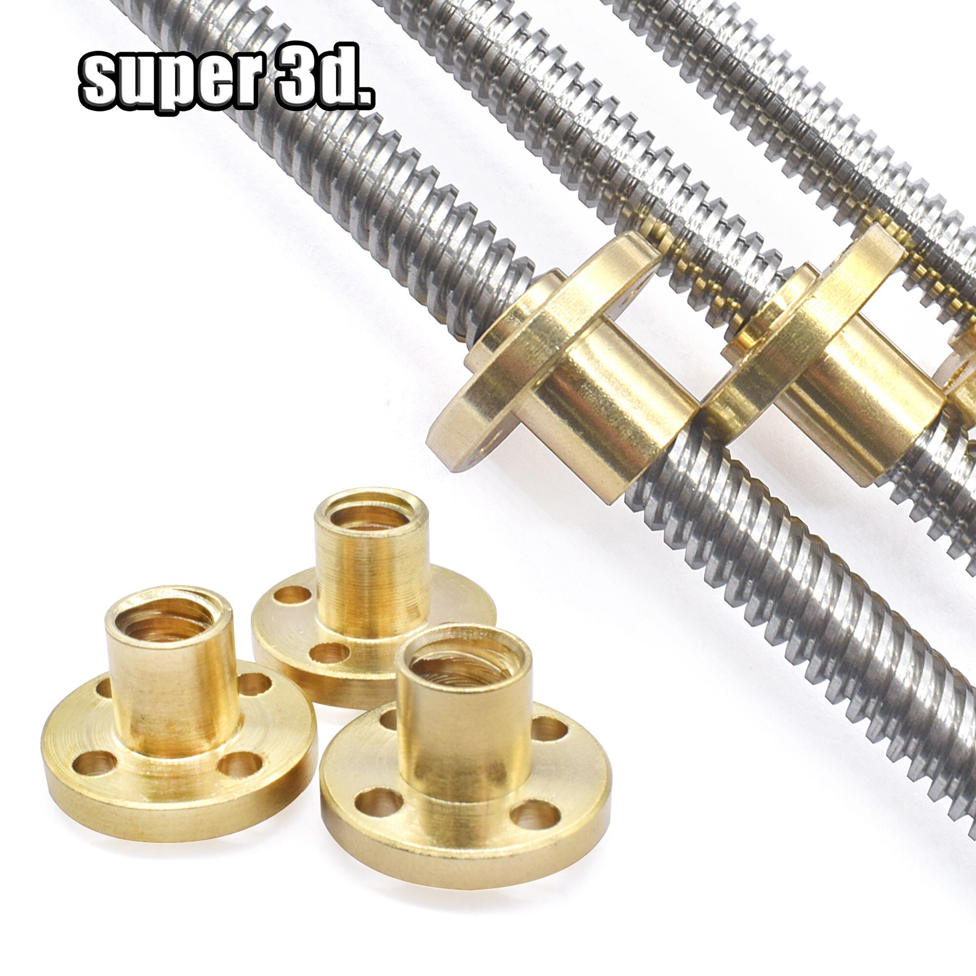 T8 plomo 8mm paso de varilla de tornillo 2mm diámetro 8mm 150 200 300 400 500 600mm varillas roscadas con tuerca de latón para impresora 3D cnc