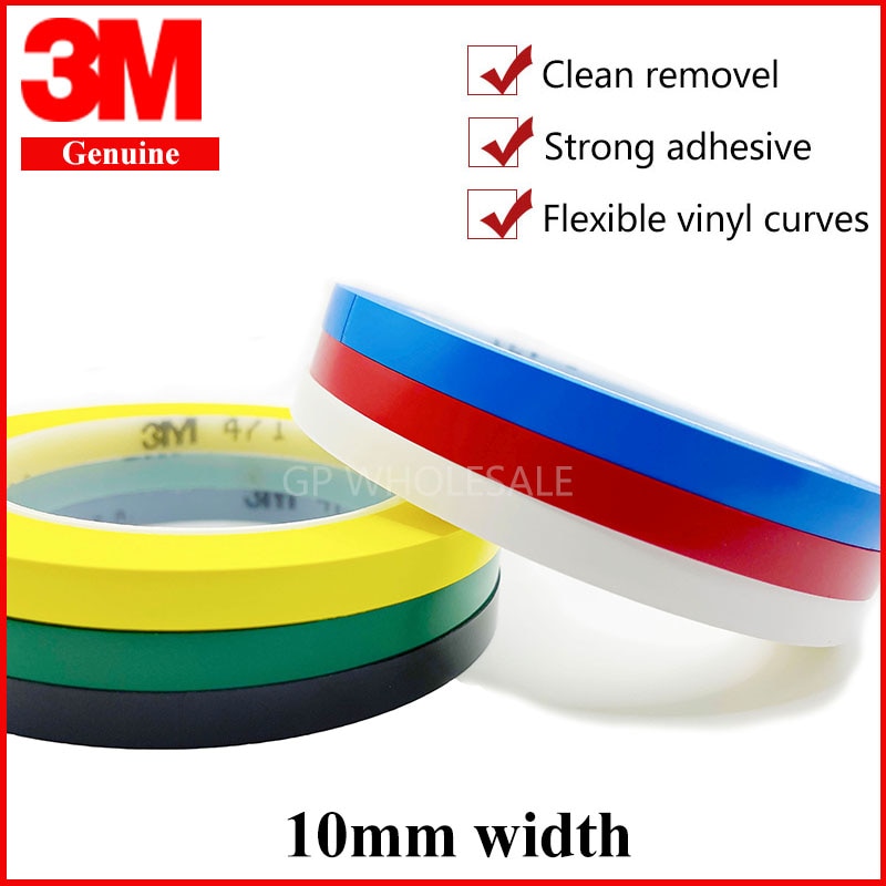 3M 471 Premium Perfomance Sterke Vinyl Tape Lengte 33M Bundel Set Voor Decoratie, masking 10Mm Geel Zwart Blauw Wit Rood Groen