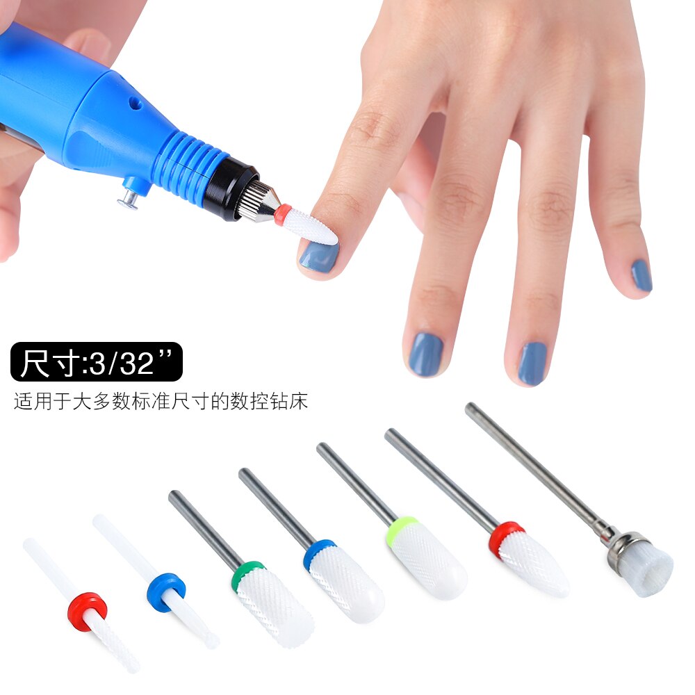 7pcs/set Milling Cutter For Manicure Set Nail Drill Bits Ceramic Diamond Rainbow Tungsten Stainless Mill Cutters For Nail Drill