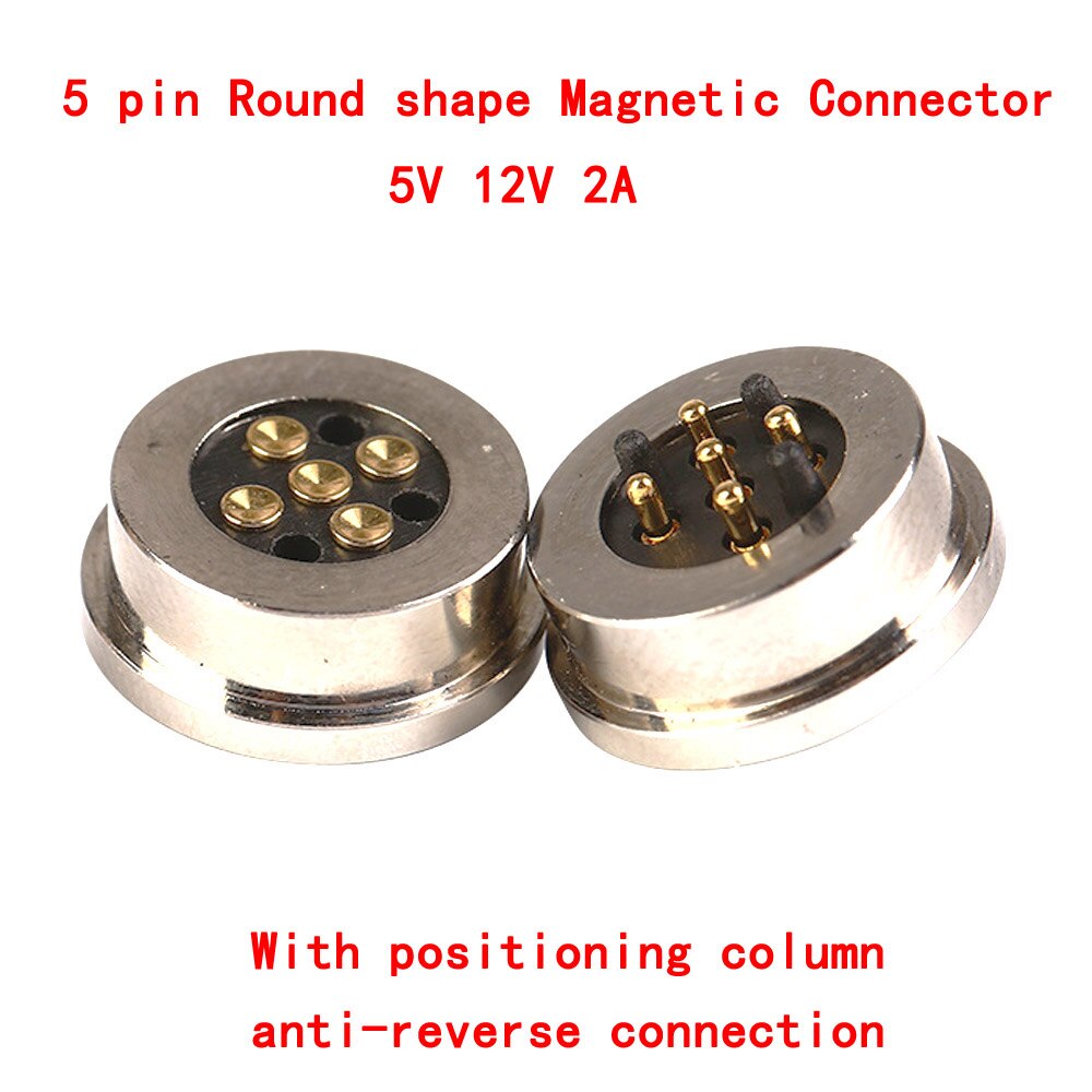 2sets 5 pin Round shape Magnetic Connector 5 Pole Pogopin Spring Loaded Pogo Pin With positioning column anti-reverse connection