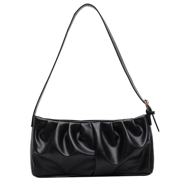 Yogodlns Summer Shoulder Bag Women Leisure PU Leather Baguette Bag Pleated Cloud Bag Female Small Handbag Phone Purse: black