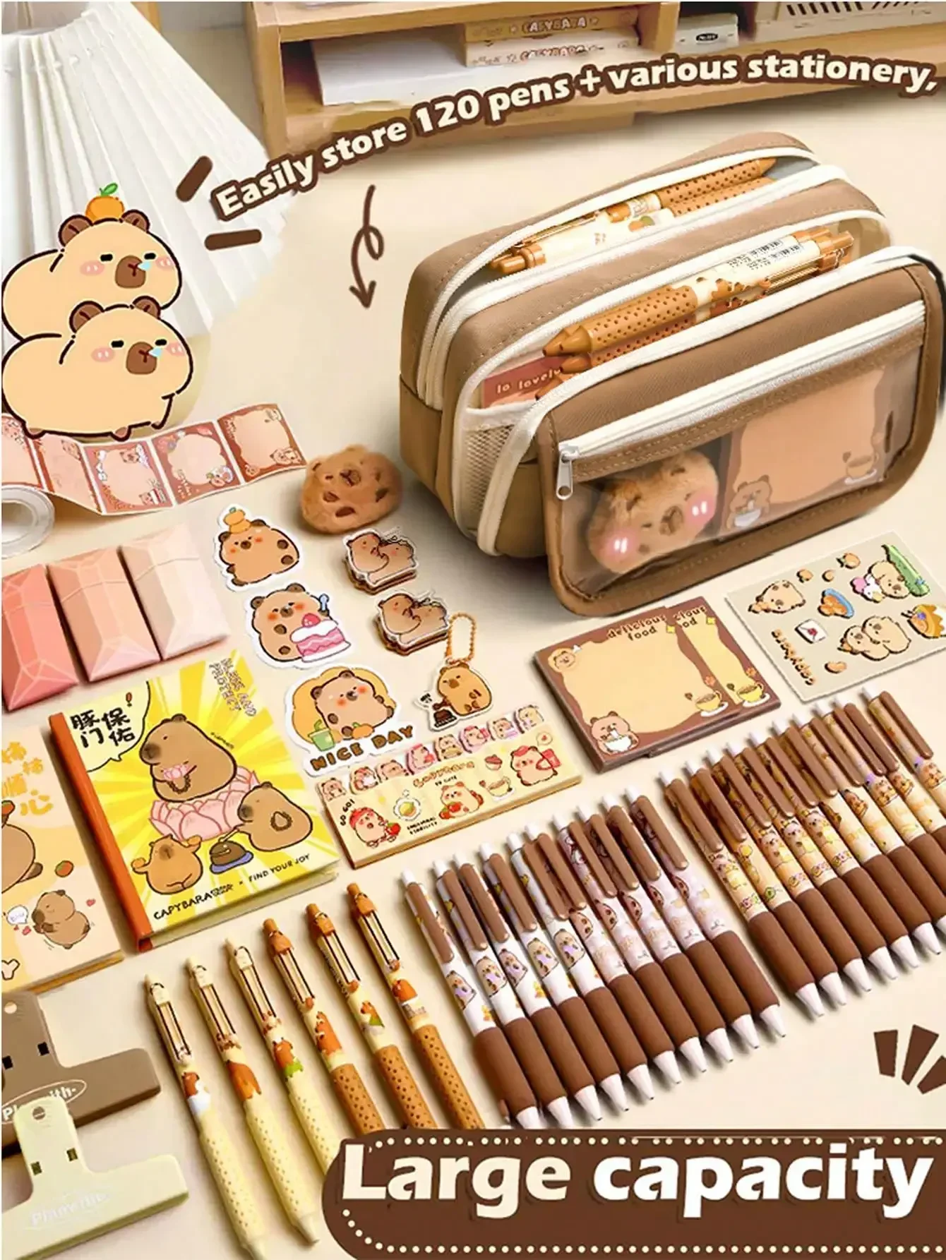 1Pc Flip Cover-etui met grote capaciteit, multifunctionele opbergtas voor briefpapier voor schoolkantoorbenodigdheden