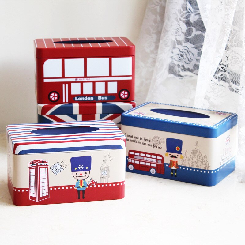 Zakka-caja de pañuelos de hierro de estilo británico para el hogar, caja de lata para pañuelos ENL 009, 1 unidad