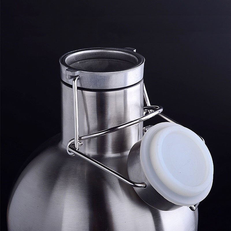 Barril de cerveza casero de acero inoxidable 2L, tapa abatible segura, botellas de cerveza de gran capacidad para exteriores