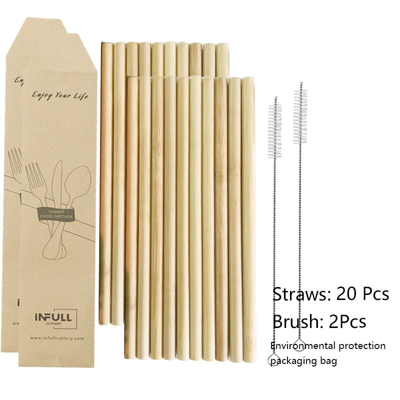 10Pcs/Set Natural Bamboo Reusable Drinking Straws Eco-friendly Party Bar Straws Reusable Accessory Cocktail Straw Steel Tools: Straw20Pcs