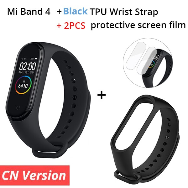 Original Xiaomi Mi Band 4 Smart Bracelet 3 Color AMOLED Screen Miband 4 Fitness Traker Bluetooth Smartband: CN n Black Strap